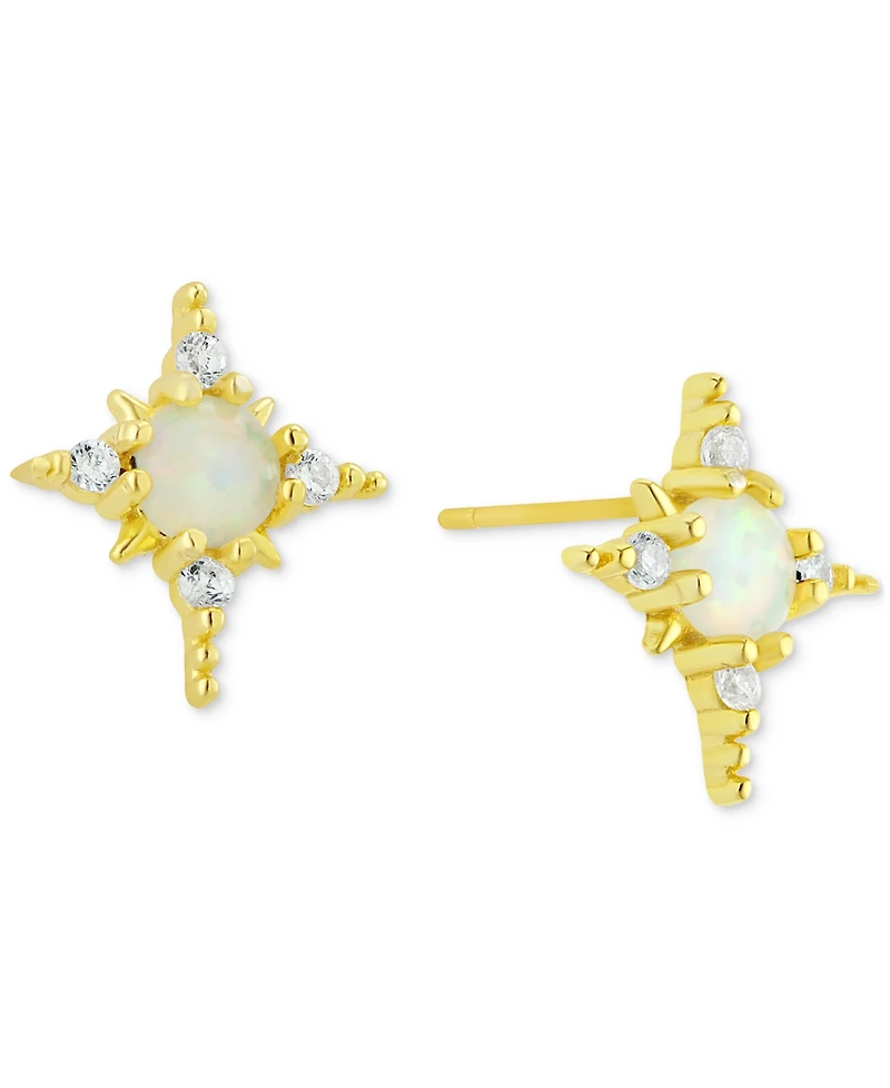 Simulated Opal & Cubic Zirconia Star Stud Earrings (1/2 ct. t.w.) in 18k Gold-Plated Sterling Silver