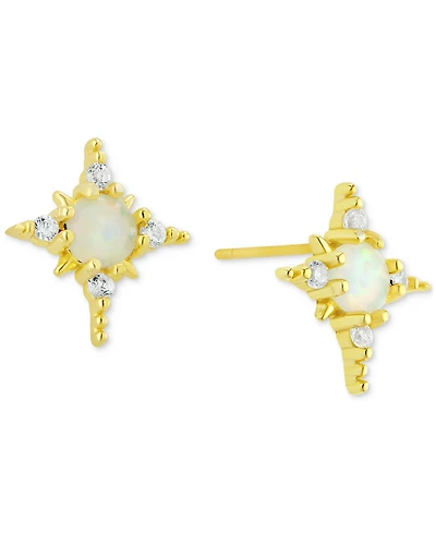 Simulated Opal & Cubic Zirconia Star Stud Earrings (1/2 ct. t.w.) in 18k Gold-Plated Sterling Silver