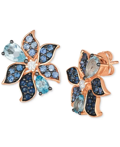 Le Vian Multi-Gemstone (2-1/20 ct. t.w.) & Vanilla Diamond (1/10 ct. t.w.) Pear & Pave Flower Stud Earrings in 14k Rose Gold