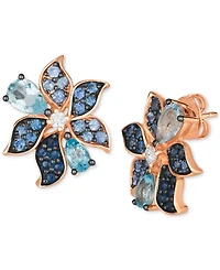 Le Vian Multi-Gemstone (2-1/20 ct. t.w.) & Vanilla Diamond (1/10 ct. t.w.) Pear & Pave Flower Stud Earrings in 14k Rose Gold