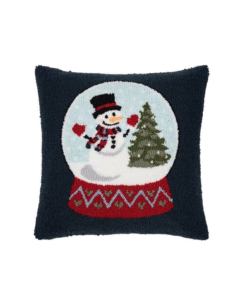 C&F Home 18" x18" Snowman and Christmas Tree in Snowglobe Holiday Winter Cotton Hooked Pillow Accent Throw Pillow