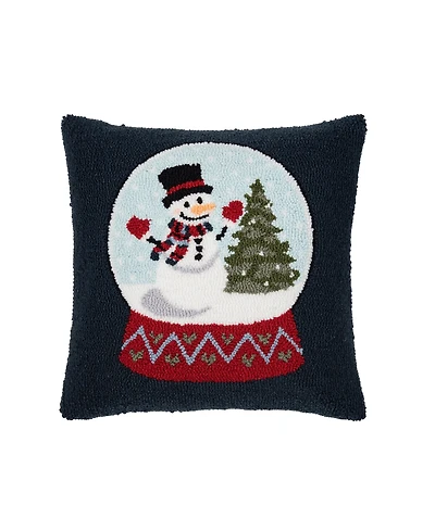 C&F Home 18" x18" Snowman and Christmas Tree in Snowglobe Holiday Winter Cotton Hooked Pillow Accent Throw Pillow