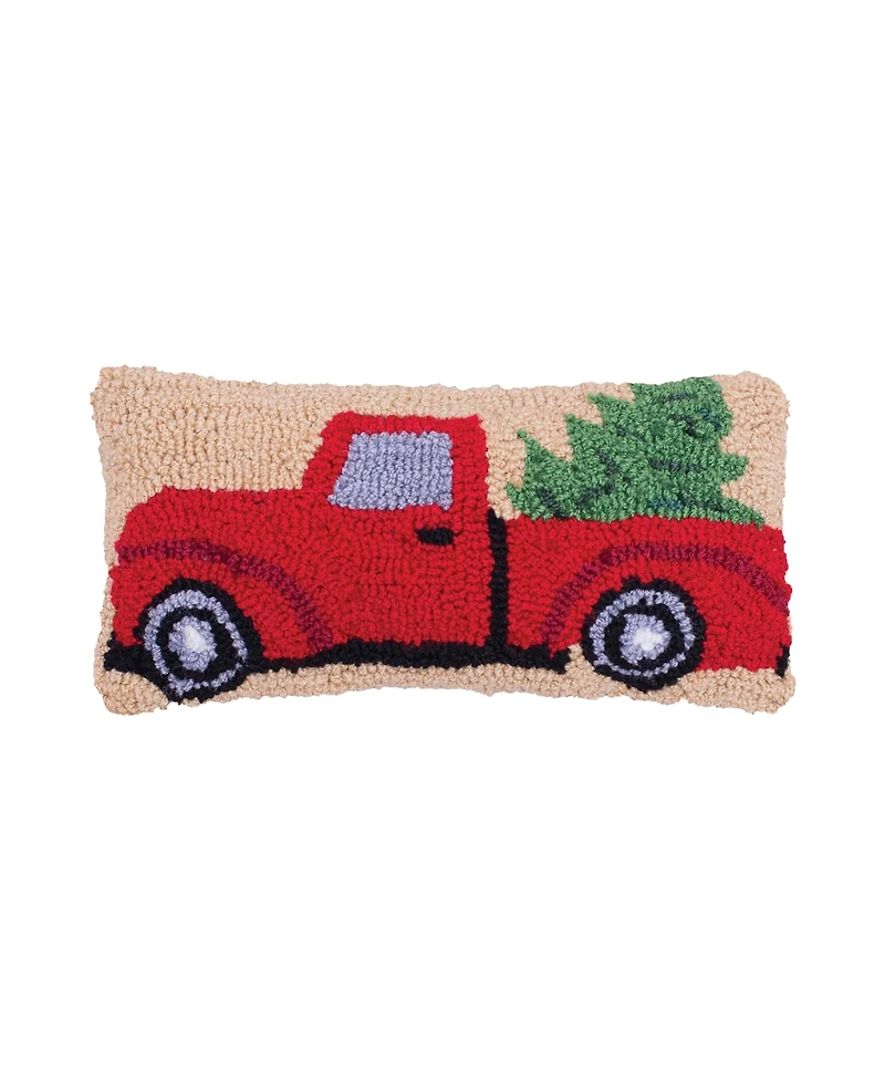 6" x 12" Christmas Truck Hooked Petite Throw Pillow