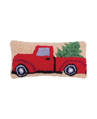 6" x 12" Christmas Truck Hooked Petite Throw Pillow