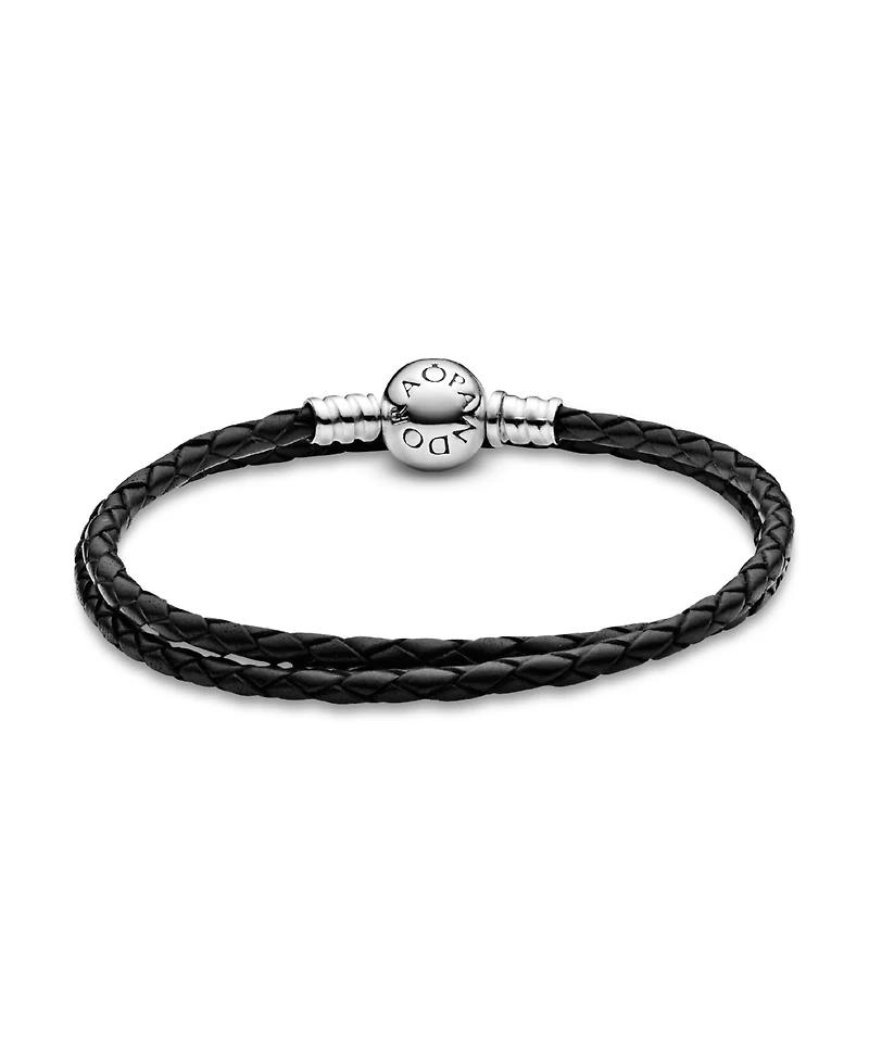 Pandora Moments Sterling Silver Double Leather Bracelet
