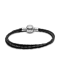 Pandora Moments Sterling Silver Double Leather Bracelet