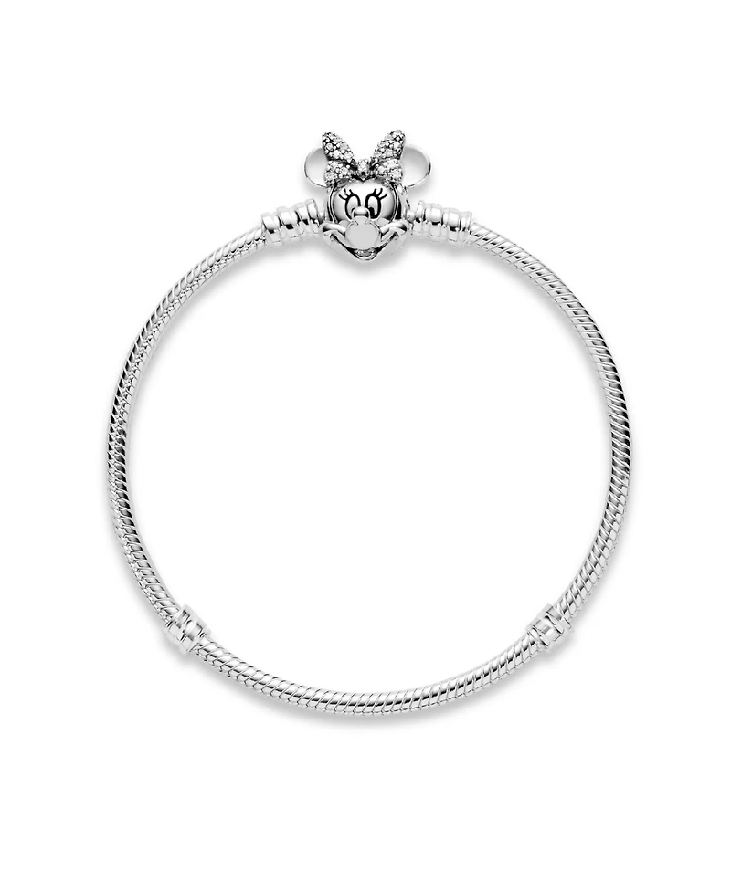 Pandora Cubic Zirconia Disney Pave Minnie Mouse Clasp Snake Chain Bracelet