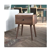 Beverly Mid-Century Modern Wooden Night Stand With Soft Close Drawer And Sleek Tapered Legs With Protective Floor Glides