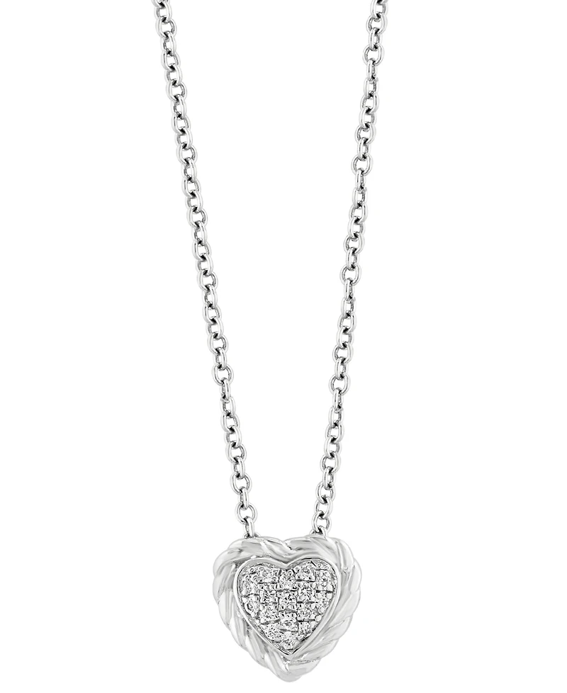 Effy Diamond Pave Heart 18" Pendant Necklace (1/20 ct. t.w.) in Sterling Silver