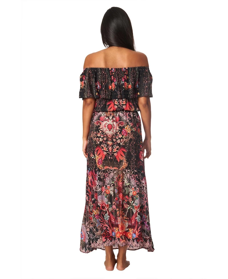 La Moda Clothing Women's Off Shoulder Cinched Waist Maxi Dress