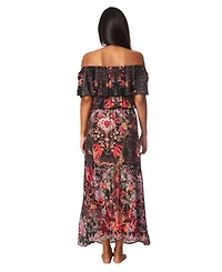 La Moda Clothing Women's Off Shoulder Cinched Waist Maxi Dress