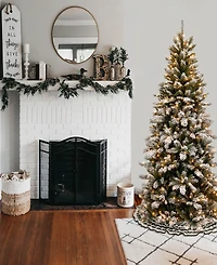 National Tree 7.5' Snowy Mountain Pine Slim Hinged Tree with 500 Clear Lights