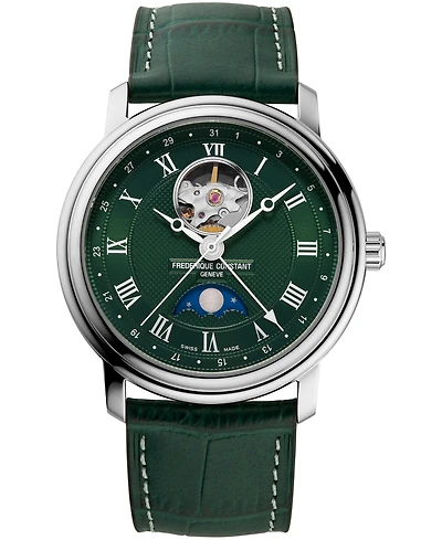 Frederique Constant Men's Swiss Automatic Classics Heartbeat Moonphase Green Leather Strap Watch 40mm