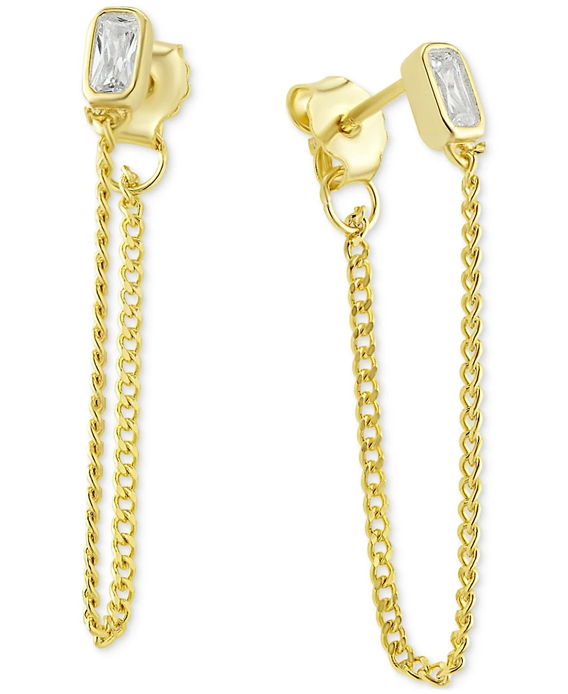 Cubic Zirconia Chain Front-to-Back Earrings in 18k Gold-Plated Sterling Silver, Macy's Exclusive