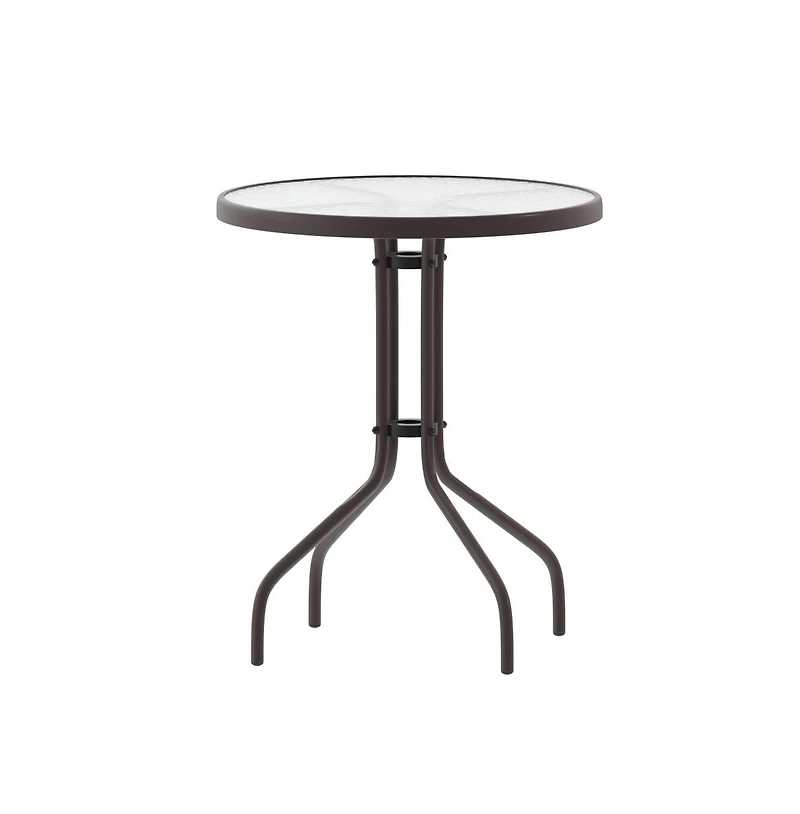 23.75" Round Tempered Glass Metal Table With Smooth Ripple Design Top