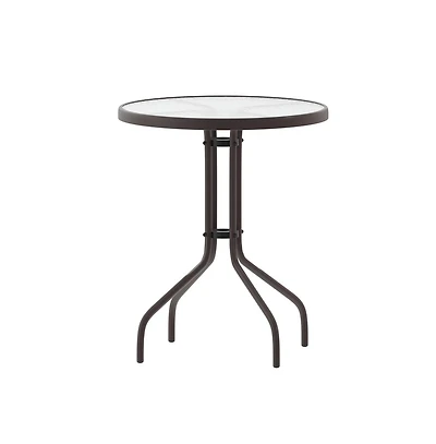 23.75" Round Tempered Glass Metal Table With Smooth Ripple Design Top