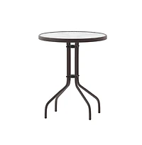 23.75" Round Tempered Glass Metal Table With Smooth Ripple Design Top