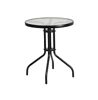 23.75" Round Tempered Glass Metal Table With Smooth Ripple Design Top