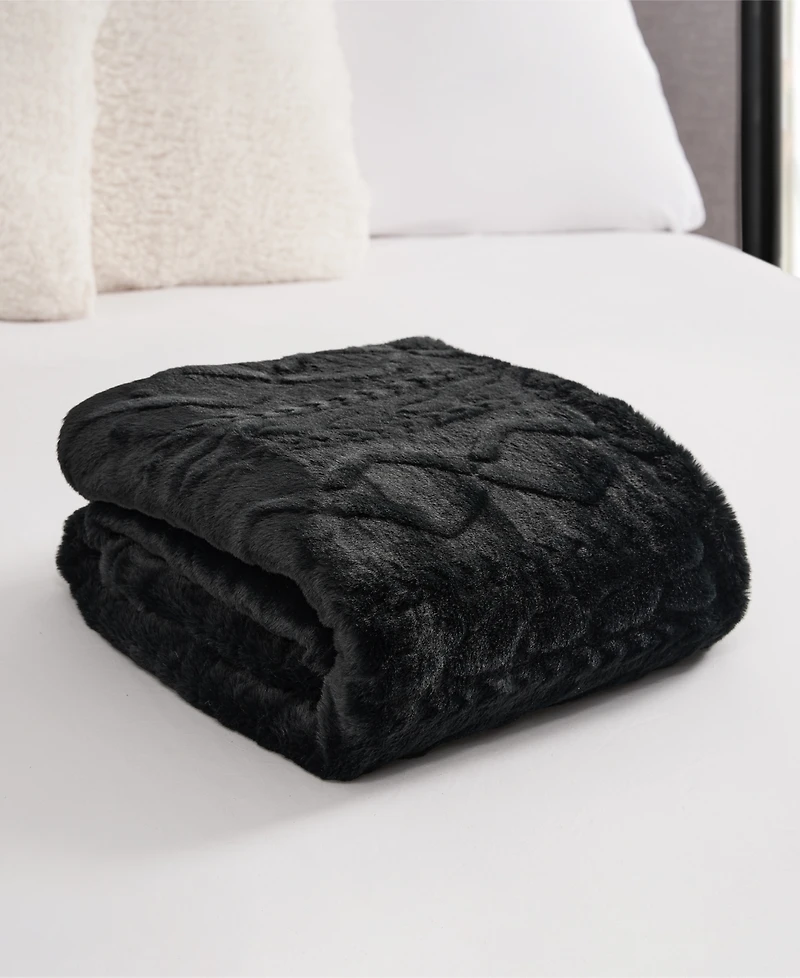 Lucky Brand Embossed Cable Faux Fur Throw, 50" x 70"