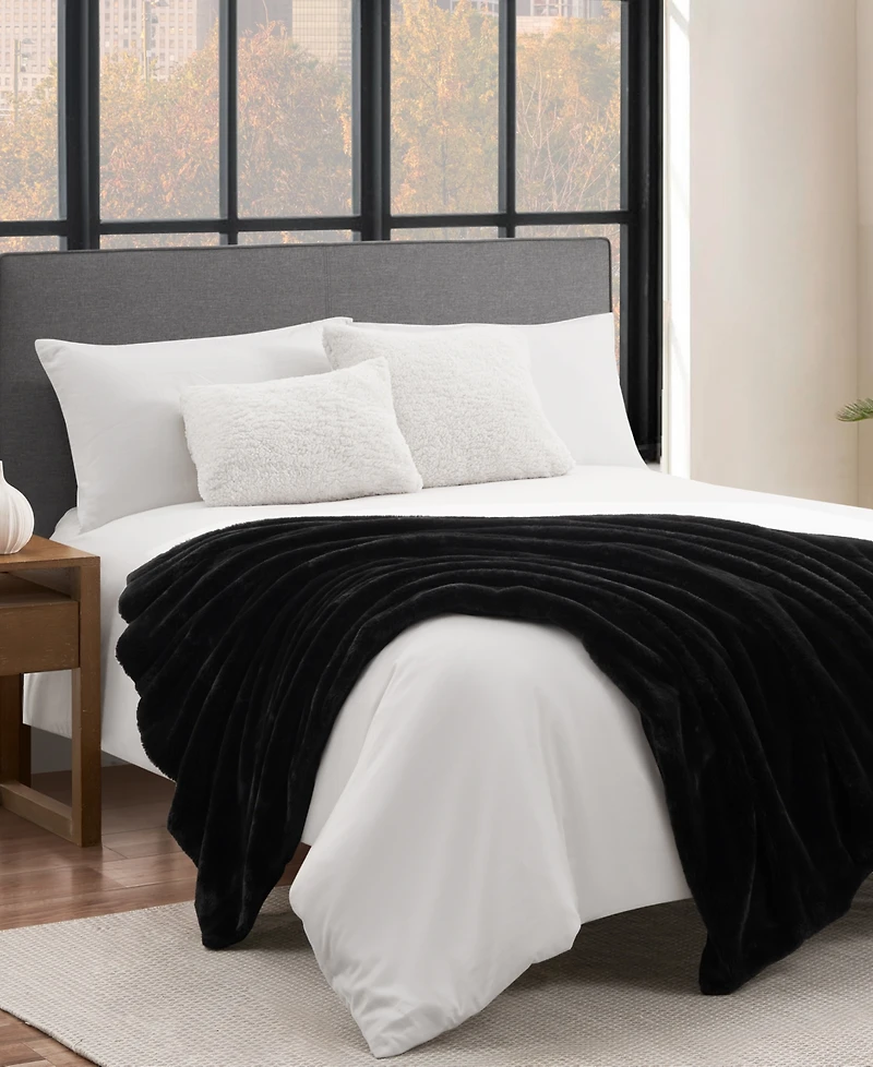 Lucky Brand Solid Mink Faux Fur Throw, 50" x 70"