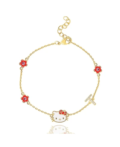 Sanrio Hello Kitty Womens Yellow Gold Plated Letter Bracelet - Cubic Zirconia Initial Bracelet - Officially Licensed