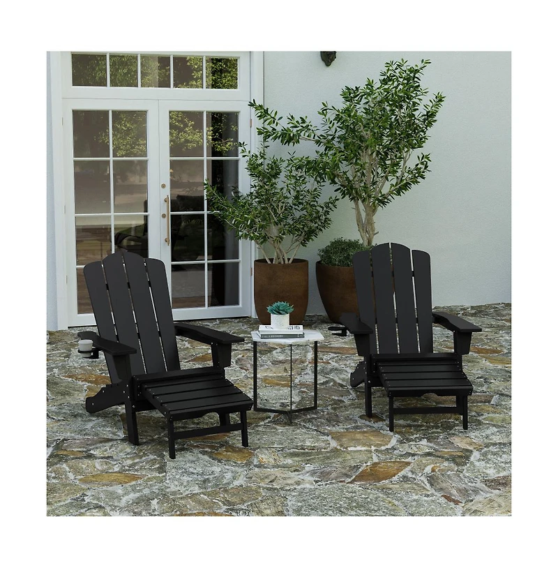Ridley Hdpe Adirondack Chair With Cup Holder And Pull Out Ottoman, All-Weather Indoor/Outdoor Lounge