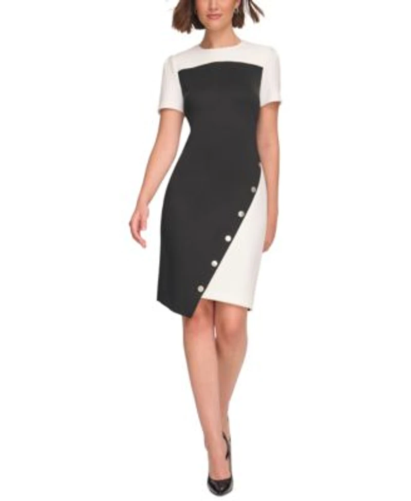 Tommy Hilfiger Womens Color Blocked Asymmetric Scuba Dress 0p 18