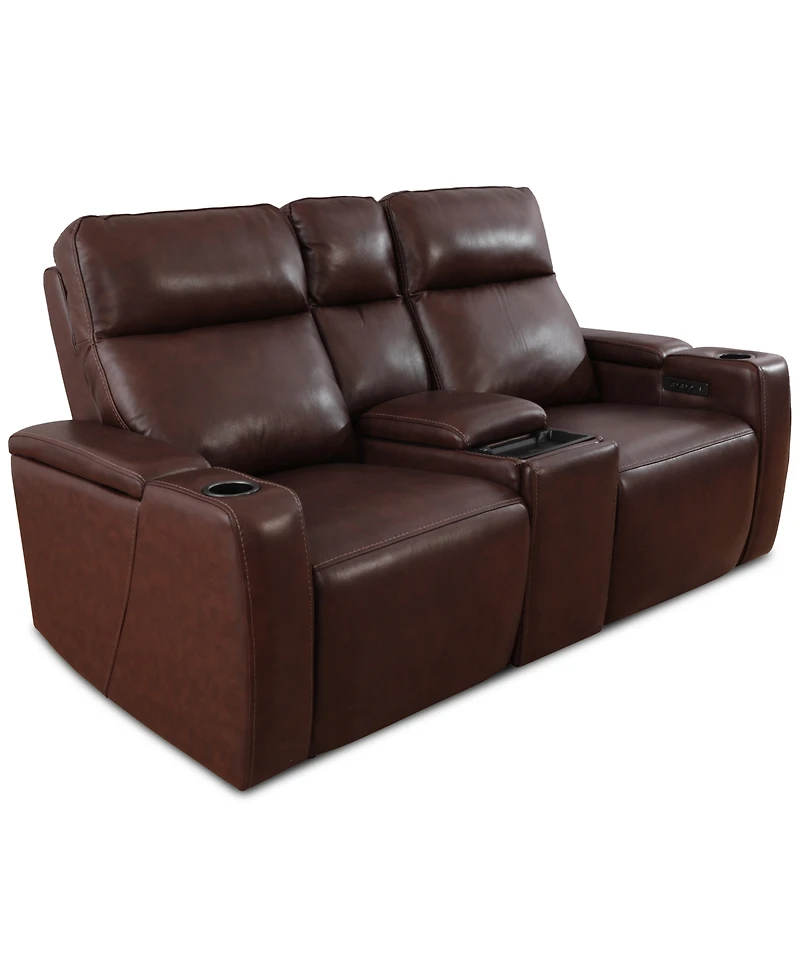 Greymel 74" Zero Gravity Leather Loveseat with Console and Power Headrests, Created for Macy's