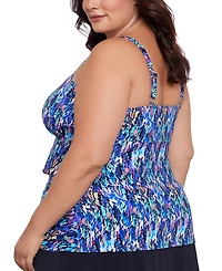 Swim Solutions Plus Size Printed Tiered Tankini Top, Created for Macy's
