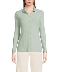 Lands' End Women's Long Sleeve Wide Rib Button Front Polo Shirt