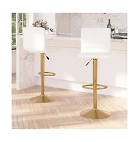 Set Of 2 Contemporary Height Adjustable Swivel Stools With Back And Pedestal Base With Footrest