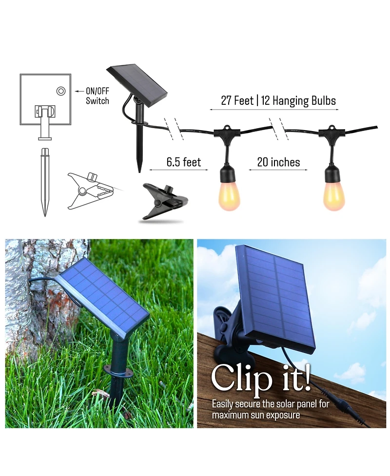 Brightech Ambience Pro 27ft Outdoor Solar Led Flame Bulb Flickering String Lights