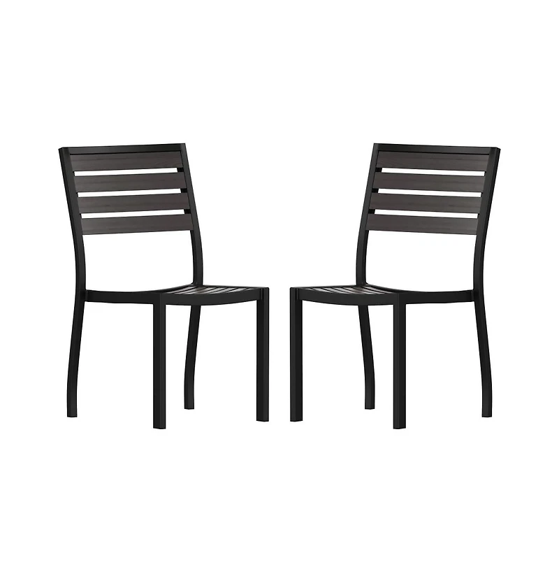Kersey Outdoor Side Chairs Poly Faux Wood And Metal Patio Deck For All-Weather Use- Set Of 2