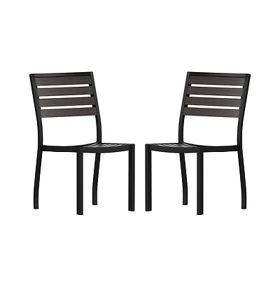 Kersey Outdoor Side Chairs Poly Faux Wood And Metal Patio Deck For All-Weather Use- Set Of 2