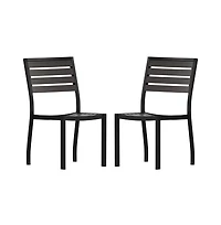 Kersey Outdoor Side Chairs Poly Faux Wood And Metal Patio Deck For All-Weather Use- Set Of 2