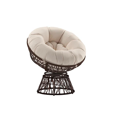 Papasan Style Woven Wicker Swivel Patio Chair With Removable All-Weather Cushion