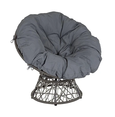 Papasan Style Woven Wicker Swivel Patio Chair With Removable All-Weather Cushion