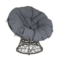 Papasan Style Woven Wicker Swivel Patio Chair With Removable All-Weather Cushion