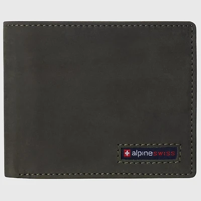 Alpine Swiss Mens Genuine Leather Rfid Safe Bifold Wallet Passcase 2 Id Windows