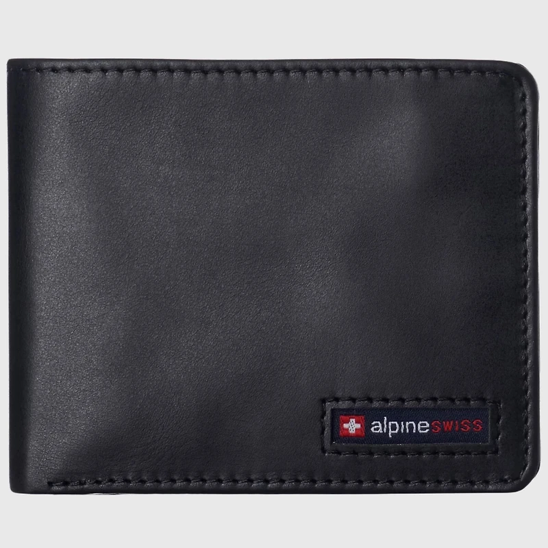 Alpine Swiss Mens Genuine Leather Rfid Safe Bifold Wallet Passcase 2 Id Windows
