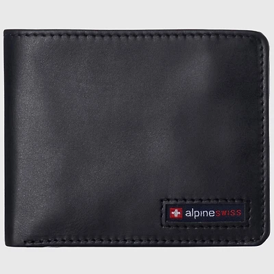 Alpine Swiss Mens Genuine Leather Rfid Safe Bifold Wallet Passcase 2 Id Windows