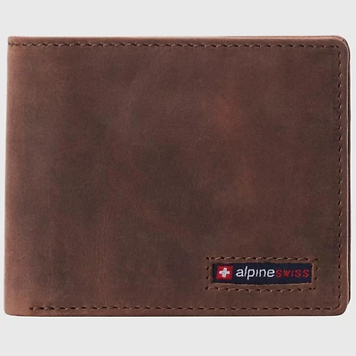 Alpine Swiss Mens Genuine Leather Rfid Safe Bifold Wallet Passcase 2 Id Windows