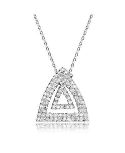 Sterling Silver White Gold Plated Cubic Zirconia Triangle Design Pendant