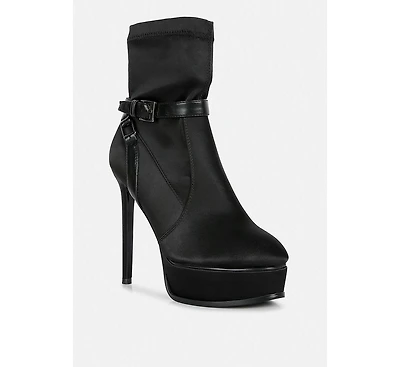 Doesburg Black Satin Stiletto Ankle Boot