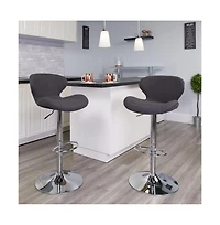 2 Pack Contemporary Vinyl Adjustable Height Barstool With Curved Back And Chrome Base