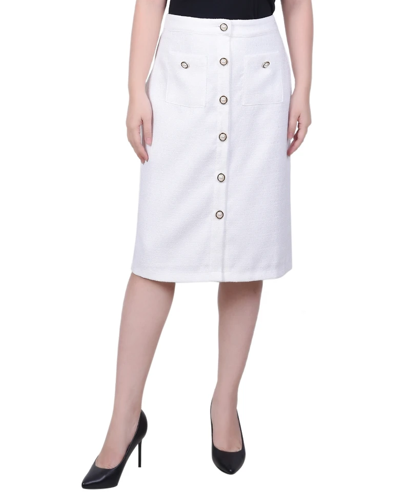 Ny Collection Petite Slim Tweed Double Knit Pencil Skirt with Pockets
