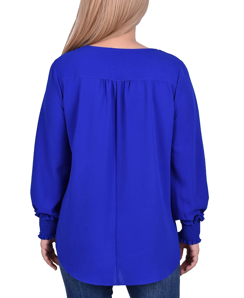 Ny Collection Petite Long Sleeve Crepe Blouse