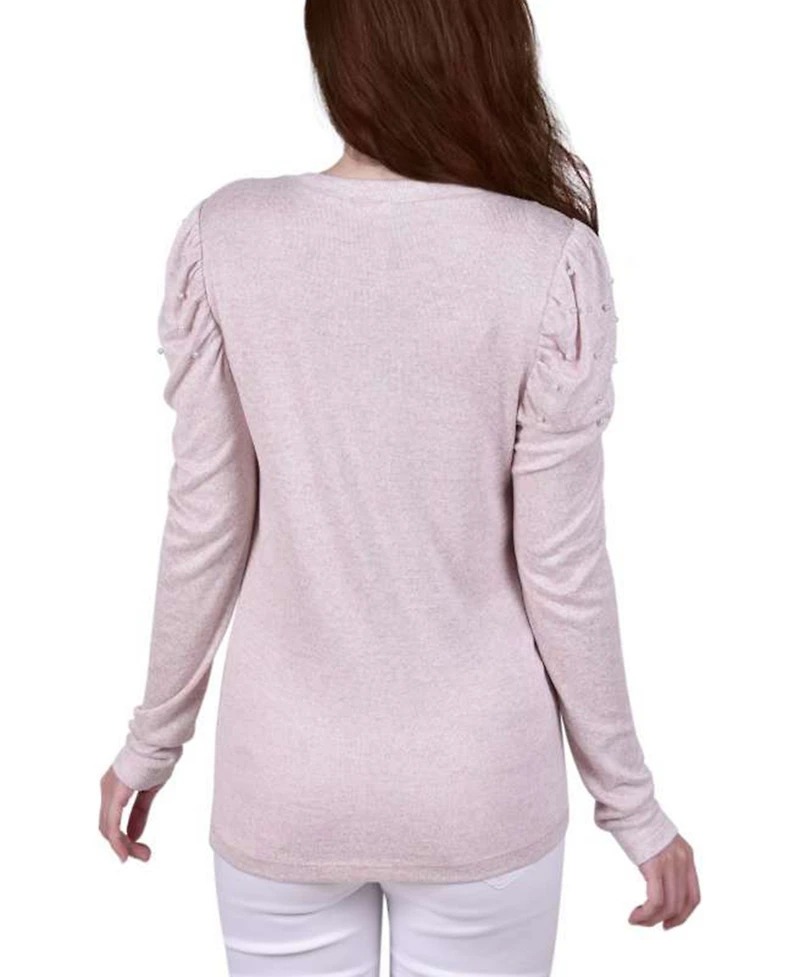 Ny Collection Petite Puff Sleeve Knit Top