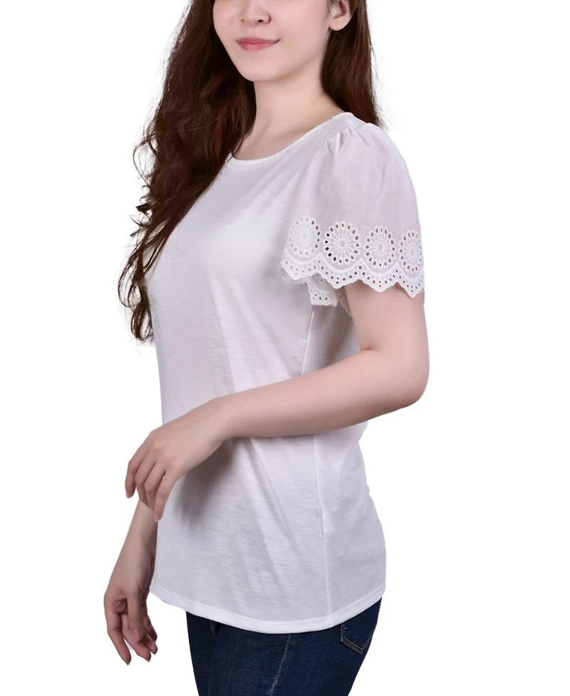 Ny Collection Petite Short Flutter Sleeve Pullover Top