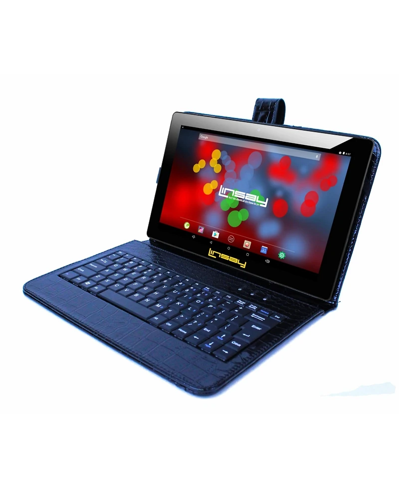 New Linsay 10.1" Tablet Octa Core 128GB Bundle with Exclusive Luxury Crocodile Style Keyboard Newest Android 14